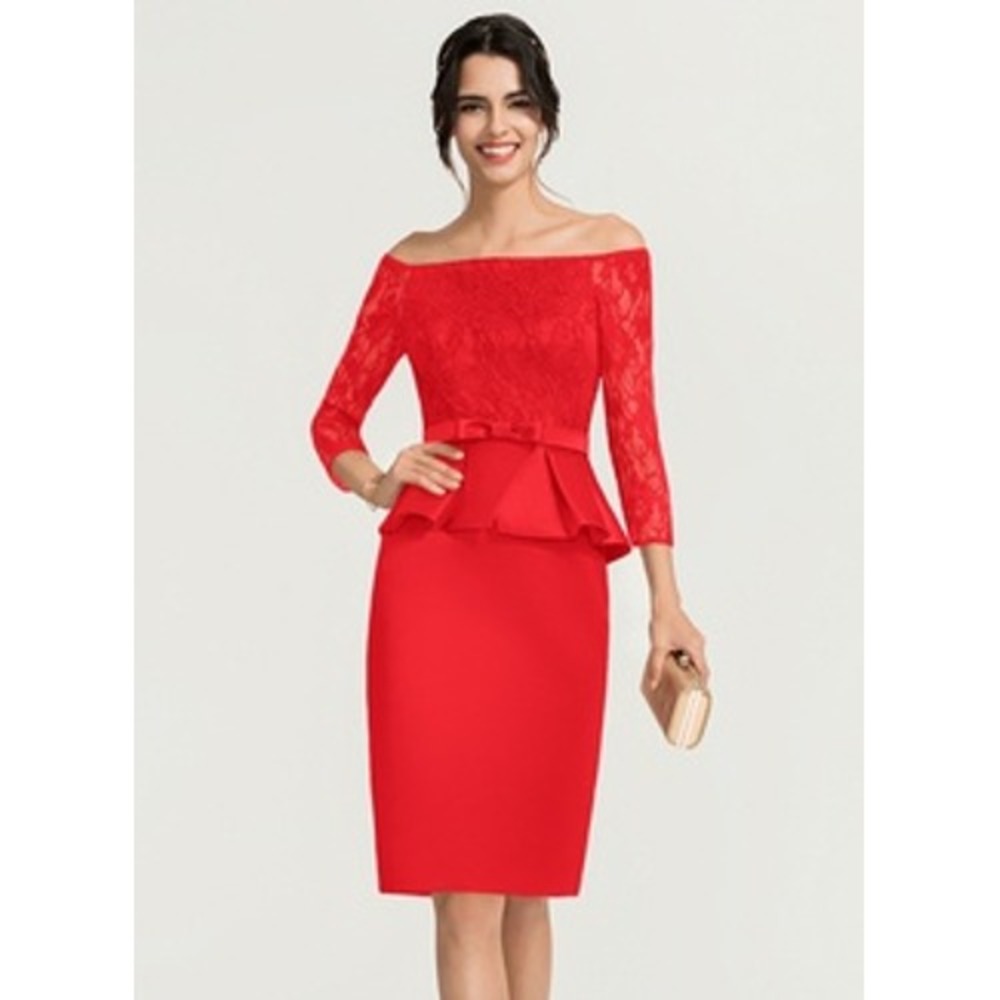 JJ's House Red Off the Shoulder Knee-Length Lace Satin Cocktail Dress Size 4 New